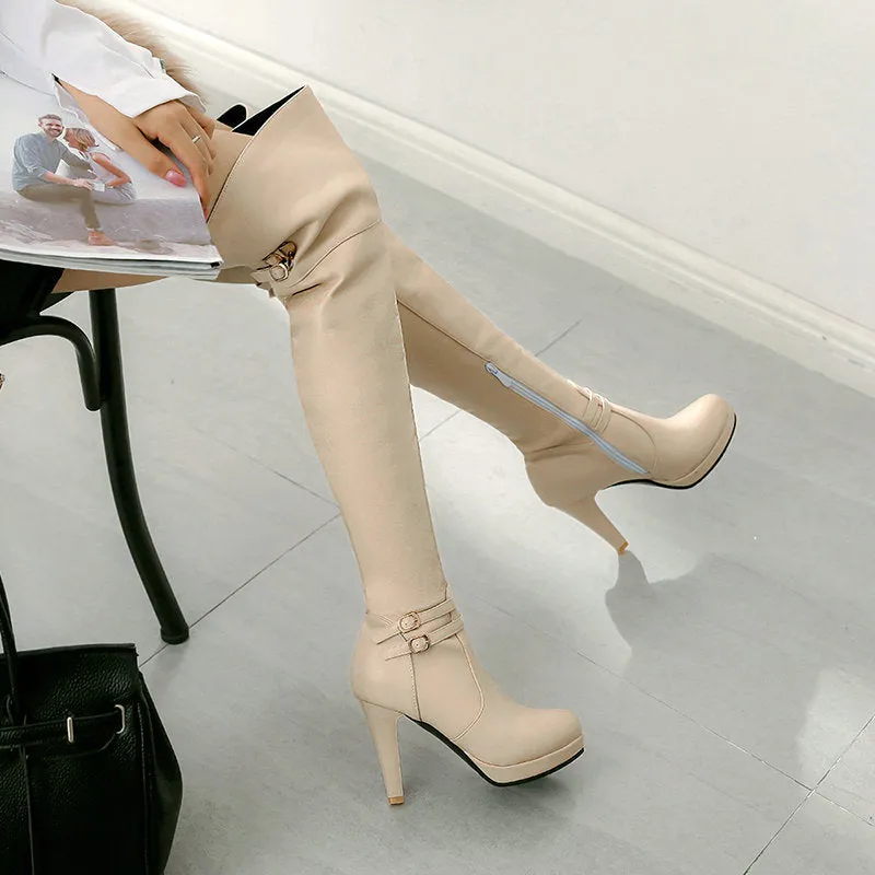 Autumn And Winter High Heeled Knight Boots Thick heeled Knee Boots