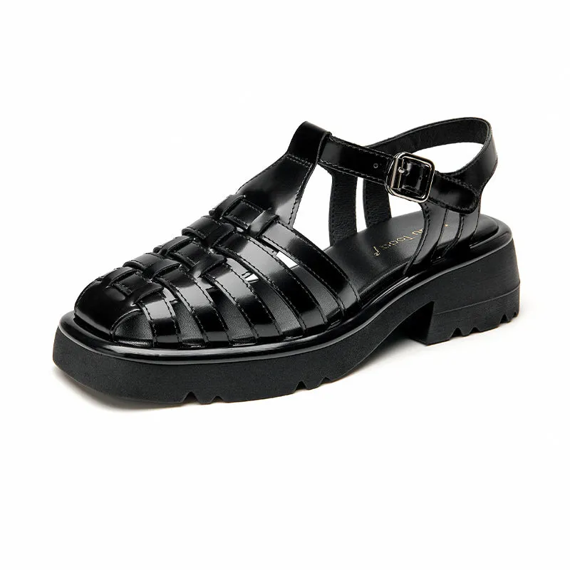 Beau Today Leather Gladiator Chunky Fisherman Sandals with Buckle Strap for Women