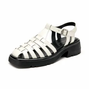 Beau Today Leather Gladiator Chunky Fisherman Sandals with Buckle Strap for Women