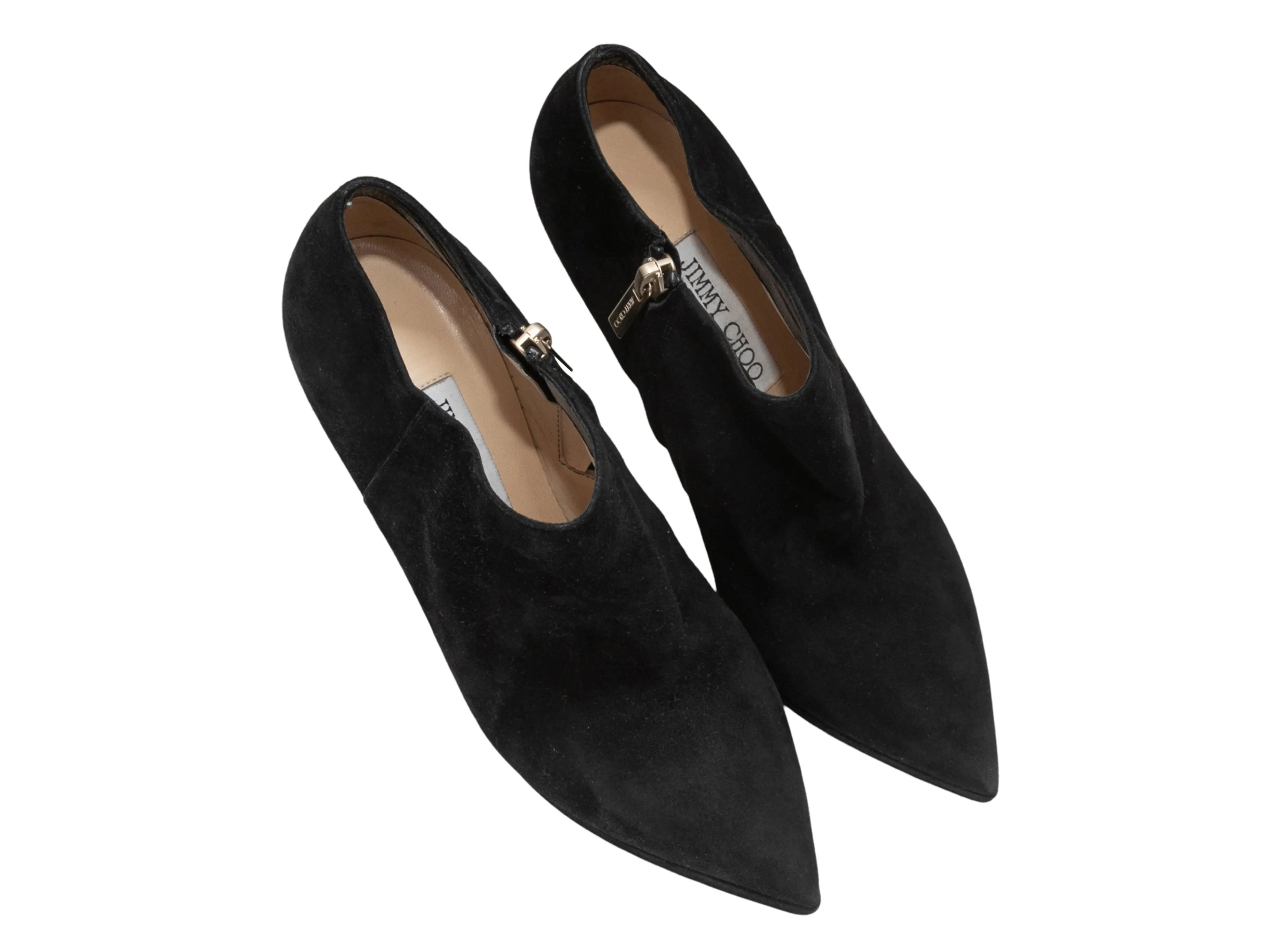 Black Jimmy Choo Suede Pointed-Toe Heeled Booties Size 37