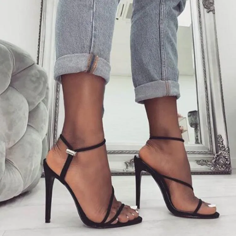 Black Platform High Heel Buckle Summer Sandals