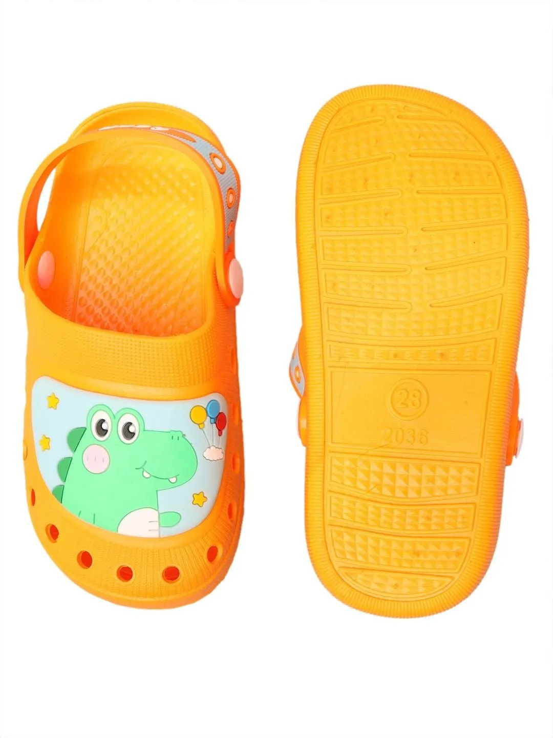 Bright Orange Kids' Clogs Featuring a Cute Crocodile Design with Secure Heel Strap