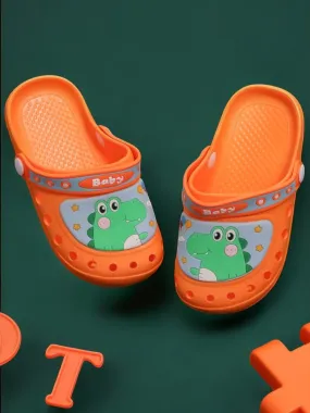 Bright Orange Kids' Clogs Featuring a Cute Crocodile Design with Secure Heel Strap