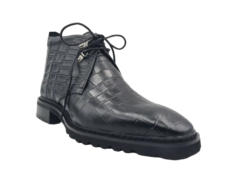 Carrucci Black Men's Alligator Embossed Leather Chukka Boot