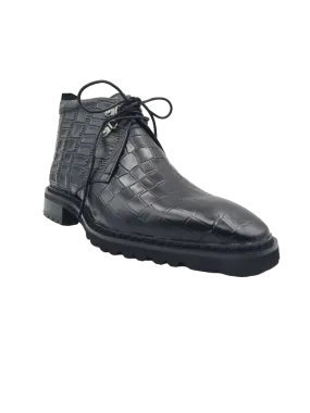 Carrucci Black Men's Alligator Embossed Leather Chukka Boot
