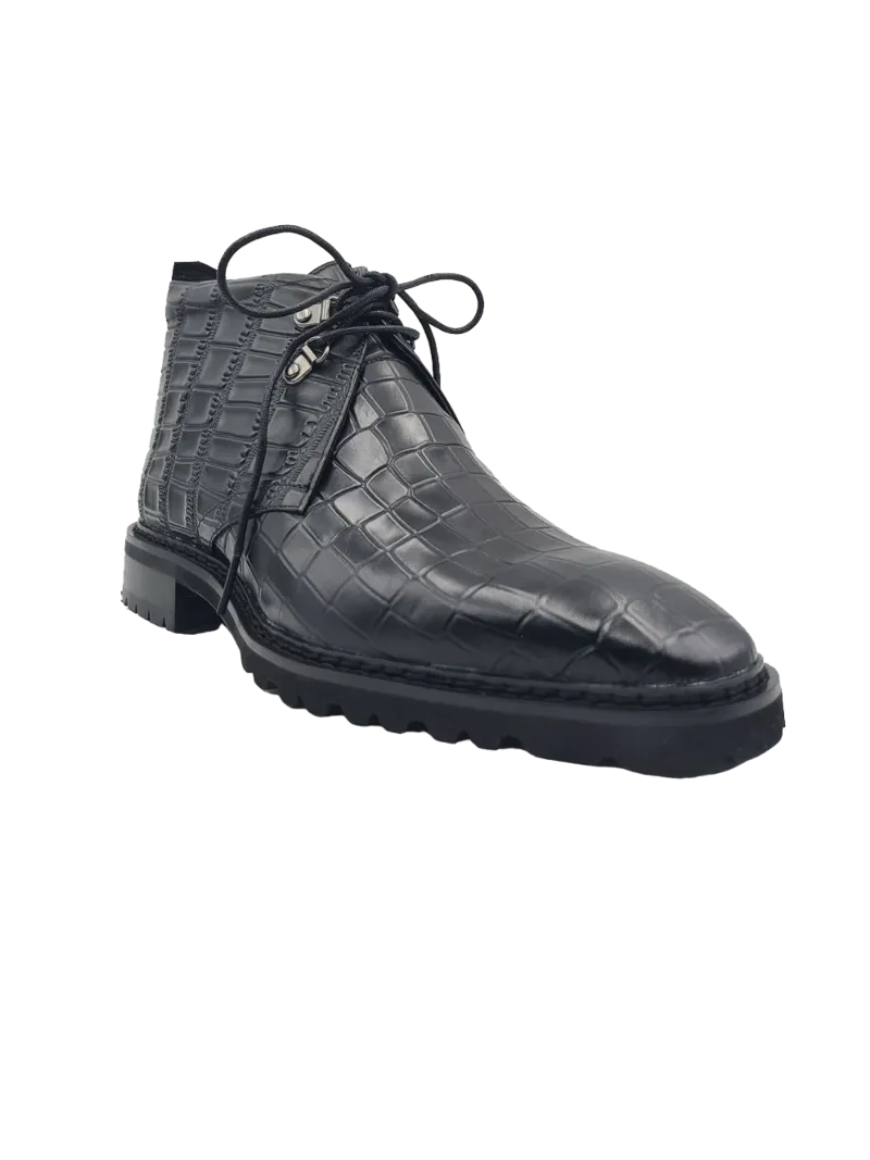 Carrucci Black Men's Alligator Embossed Leather Chukka Boot