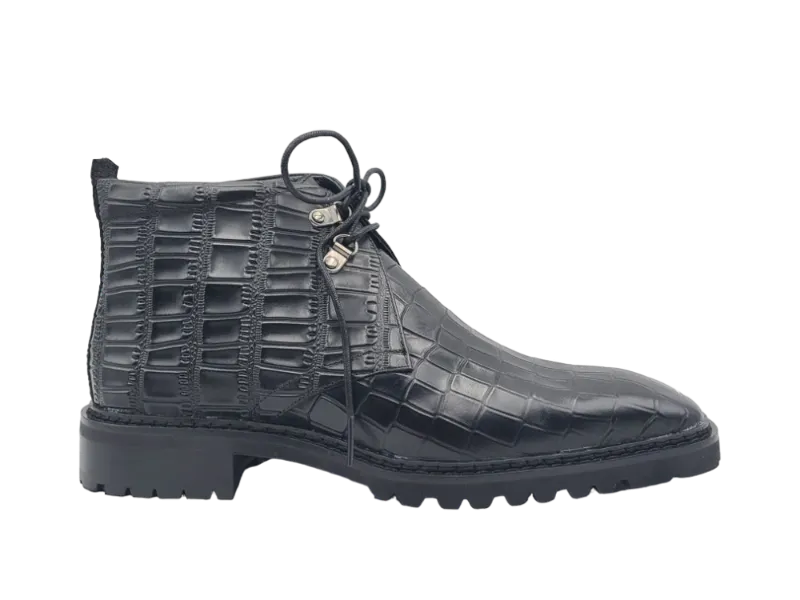 Carrucci Black Men's Alligator Embossed Leather Chukka Boot
