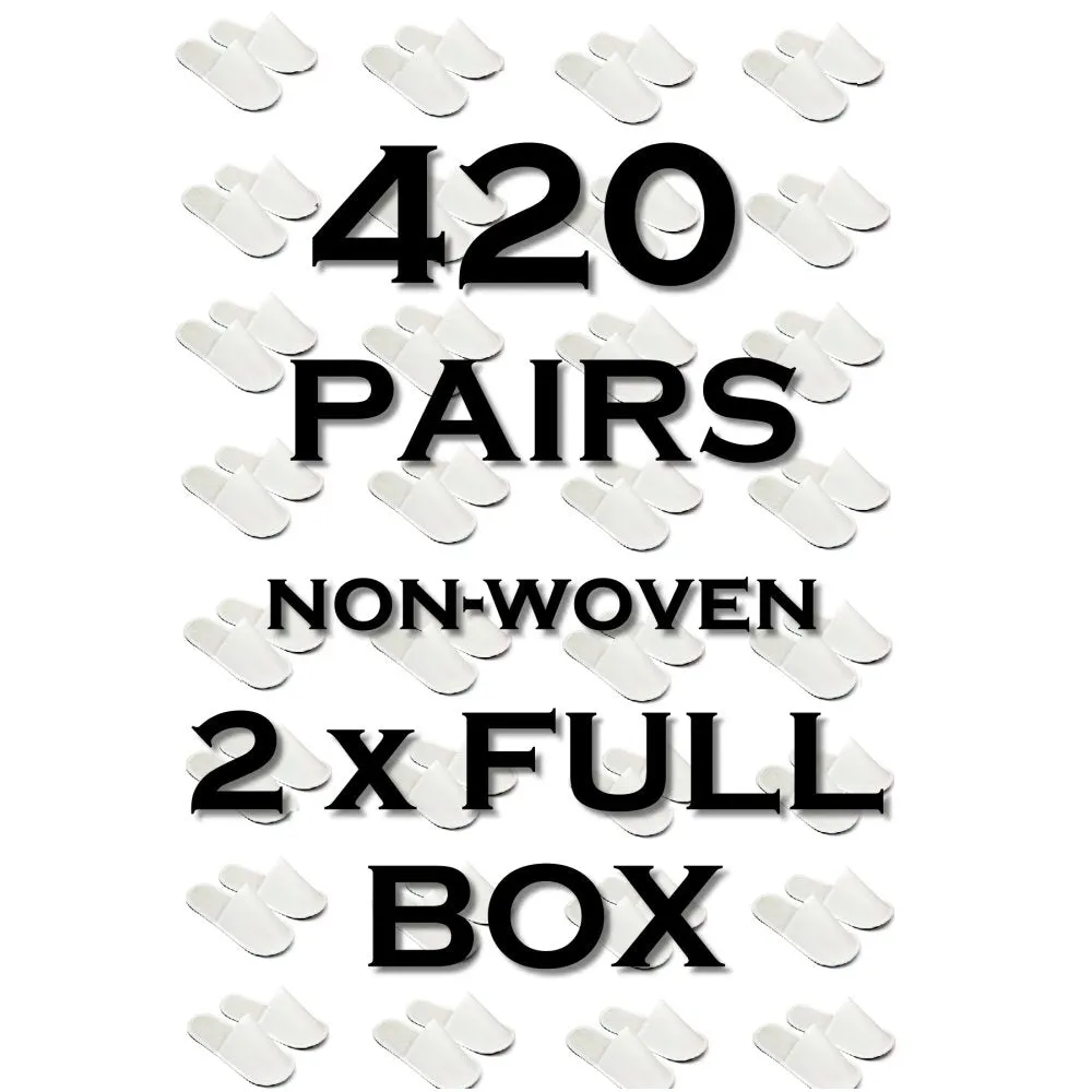 Chochili 420 Pairs Fabric Packed Non-Woven Disposable Hotel Slippers for Airbnb Spa Wedding Guests Adult Men Women Size 10-11, White