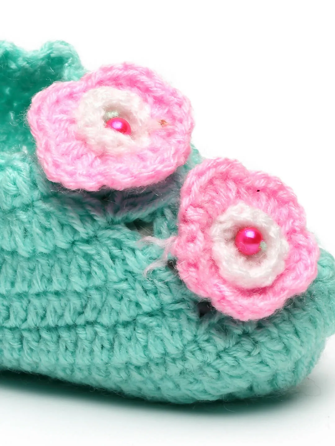 Chutput Kids Woollen Hand Knitted Flower Detailed Booties - Green