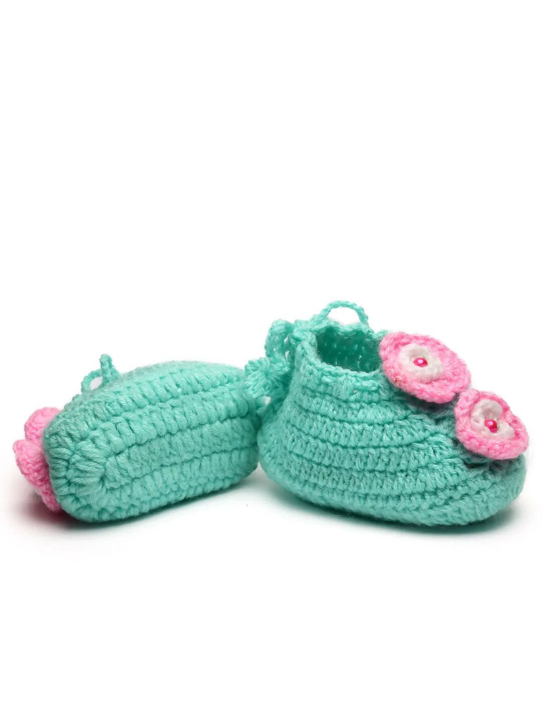 Chutput Kids Woollen Hand Knitted Flower Detailed Booties - Green