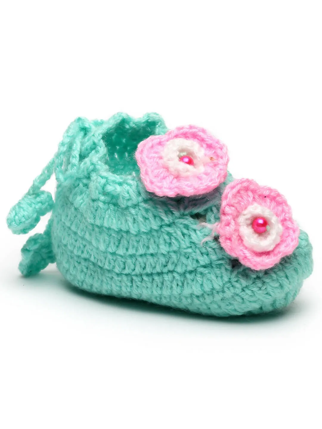 Chutput Kids Woollen Hand Knitted Flower Detailed Booties - Green