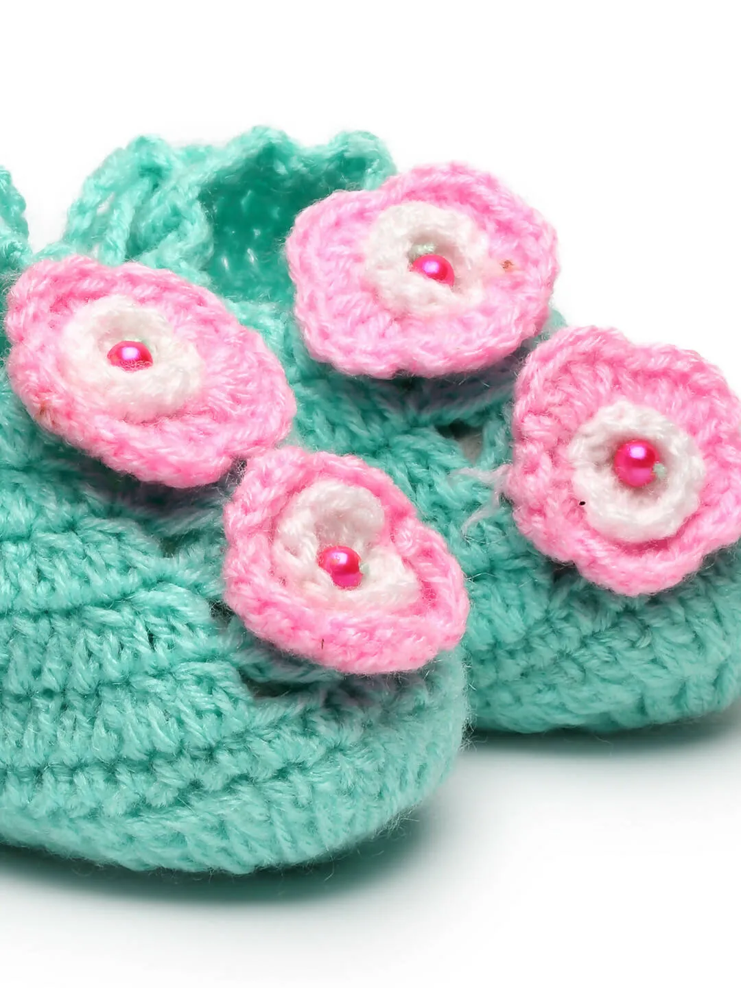 Chutput Kids Woollen Hand Knitted Flower Detailed Booties - Green