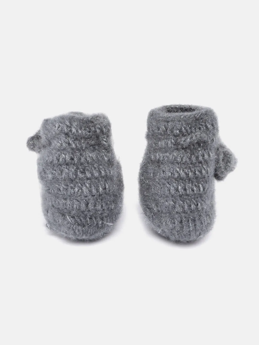 Chutput Kids Woollen Hand Knitted Flower Detailed Booties - Grey