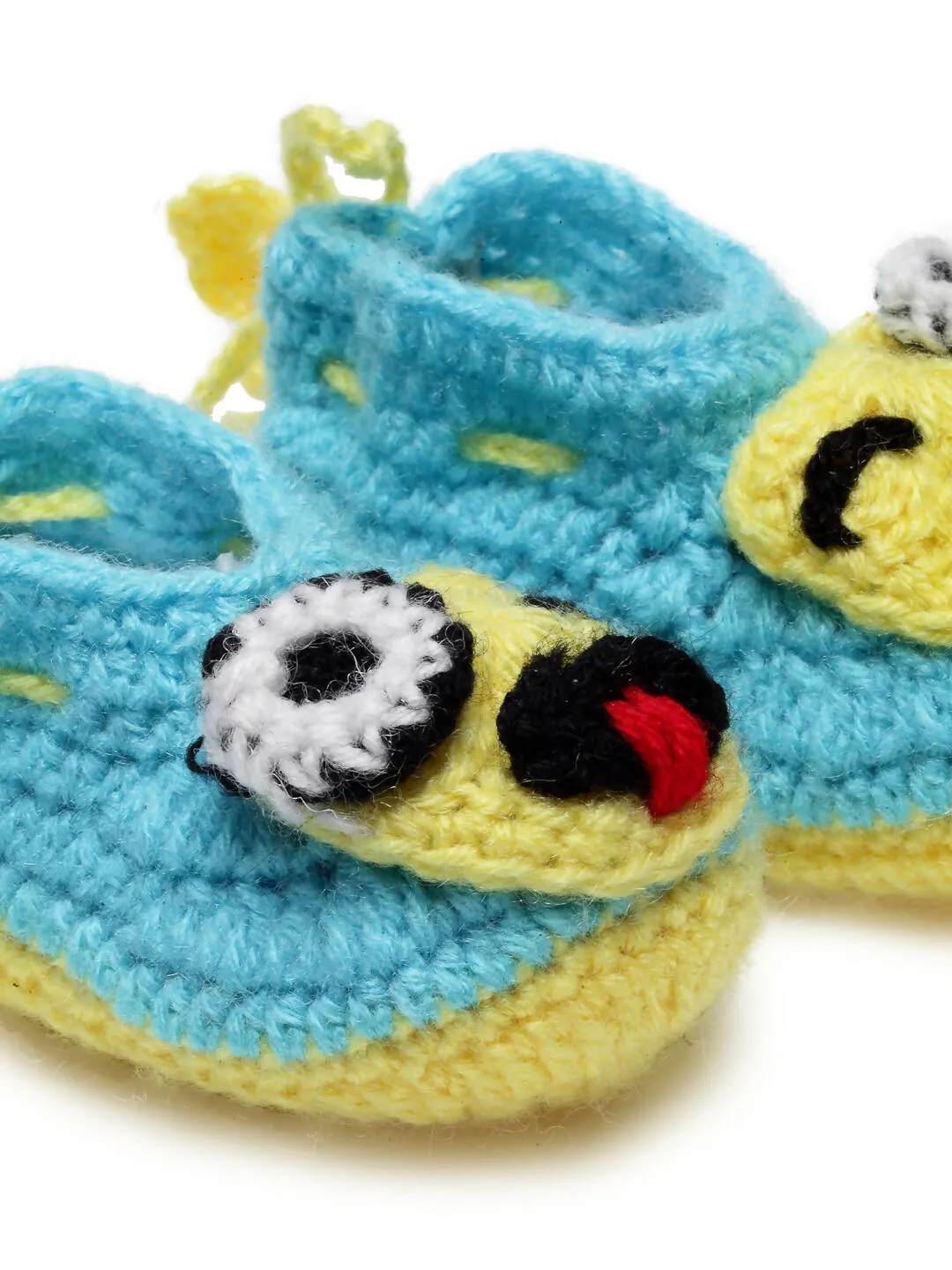 Chutput Kids Woollen Hand Knitted Smile Face Booties - Blue