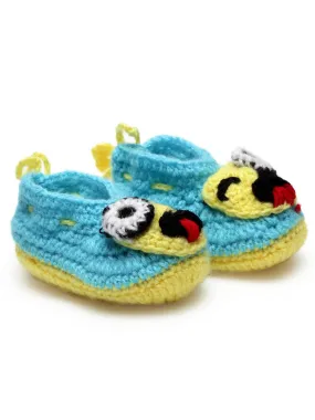 Chutput Kids Woollen Hand Knitted Smile Face Booties - Blue