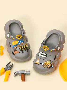 Construction Motif Grey Clogs for Boys