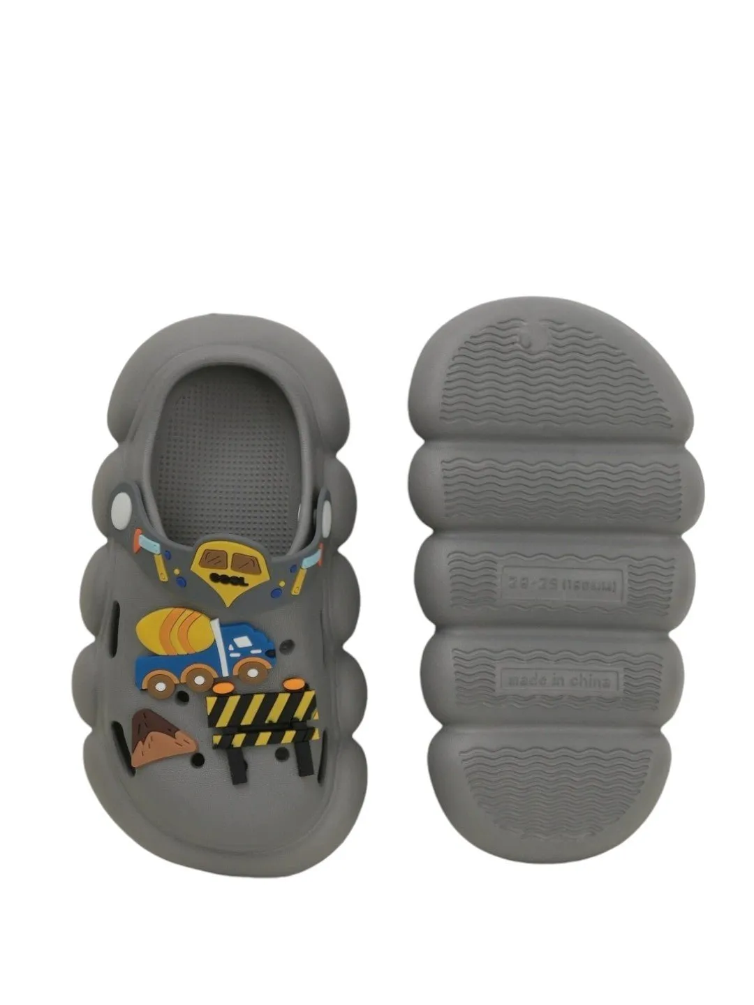 Construction Motif Grey Clogs for Boys