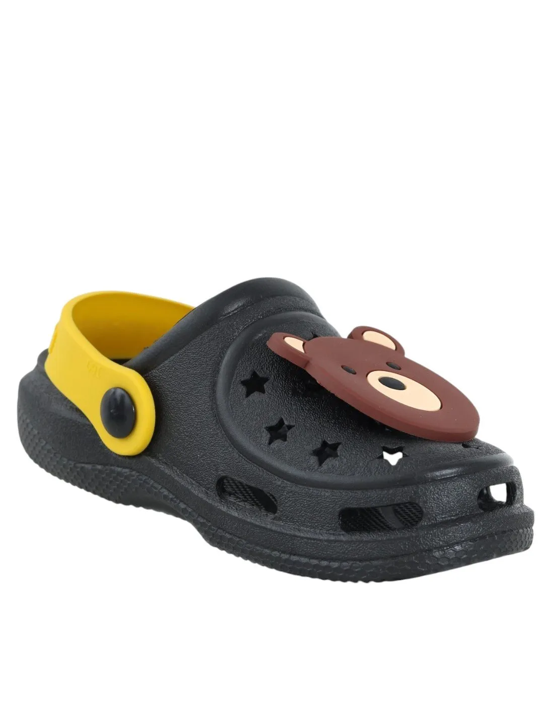 Cozy Cub Black & Yellow Bear Motif Clogs for Toddlers - Adventure Awaits!