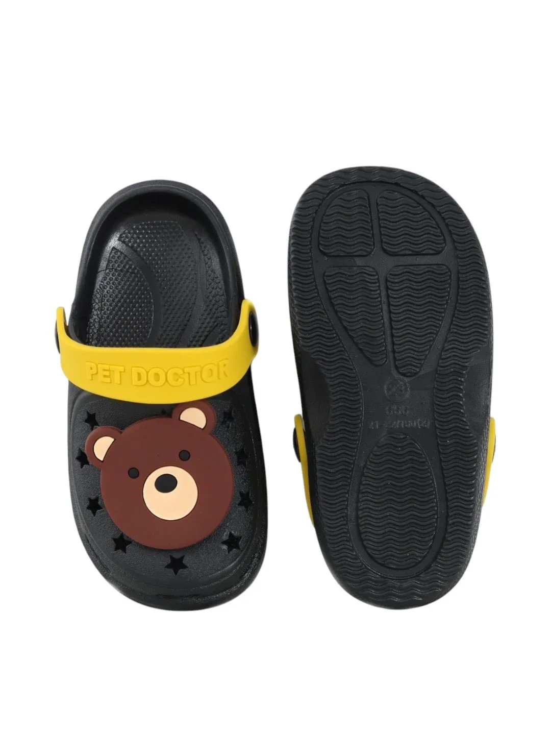 Cozy Cub Black & Yellow Bear Motif Clogs for Toddlers - Adventure Awaits!
