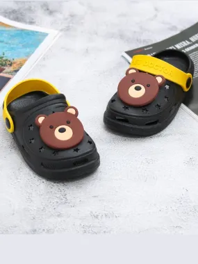 Cozy Cub Black & Yellow Bear Motif Clogs for Toddlers - Adventure Awaits!