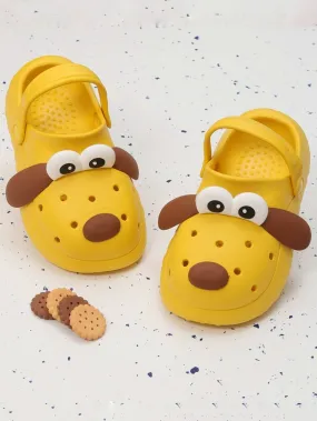 Delightful Puppy Design Clogs for Boys- Yellow