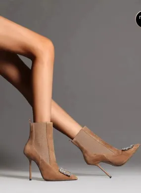 Fabfei's Fall/Winter rhinestone brown booties - Chama