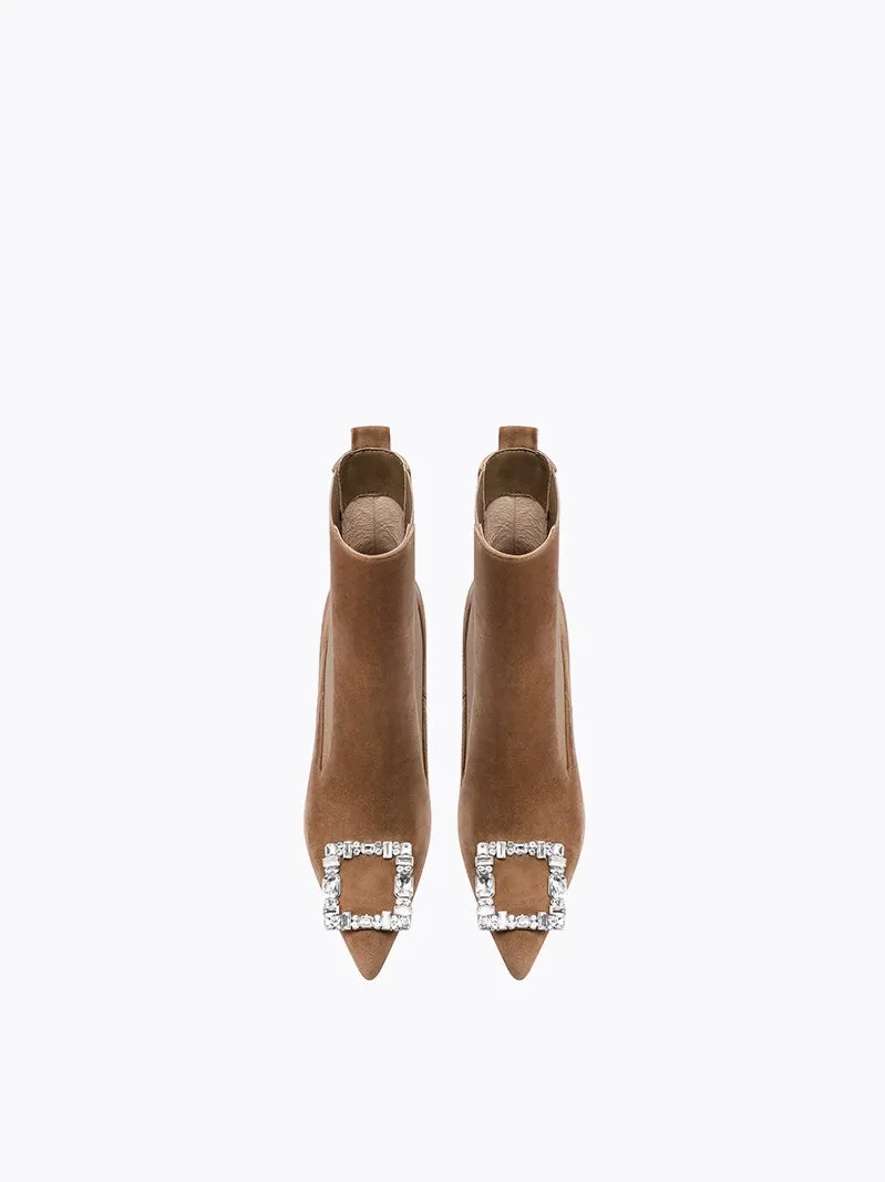 Fabfei's Fall/Winter rhinestone brown booties - Chama