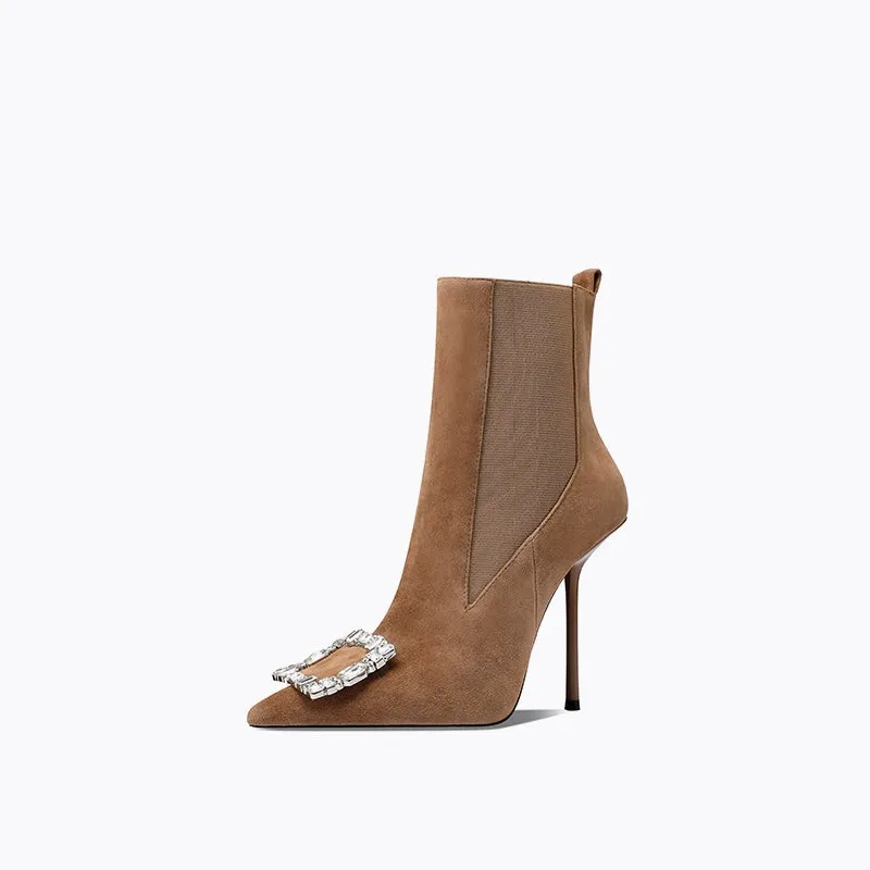Fabfei's Fall/Winter rhinestone brown booties - Chama