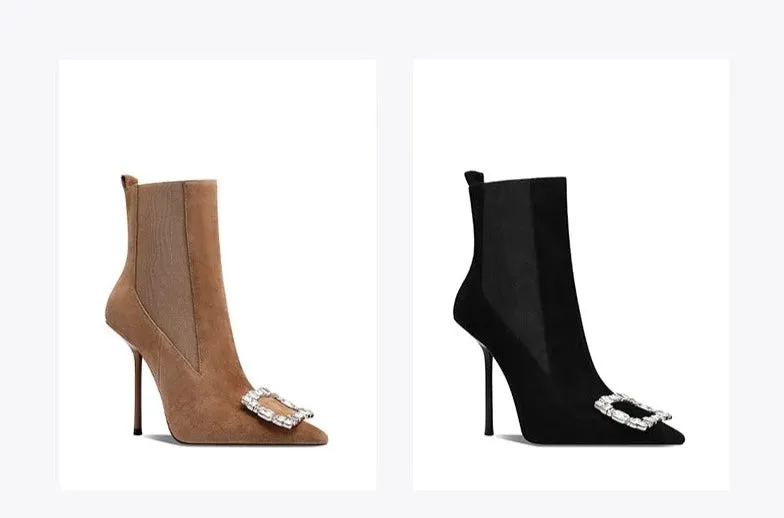 Fabfei's Fall/Winter rhinestone brown booties - Chama