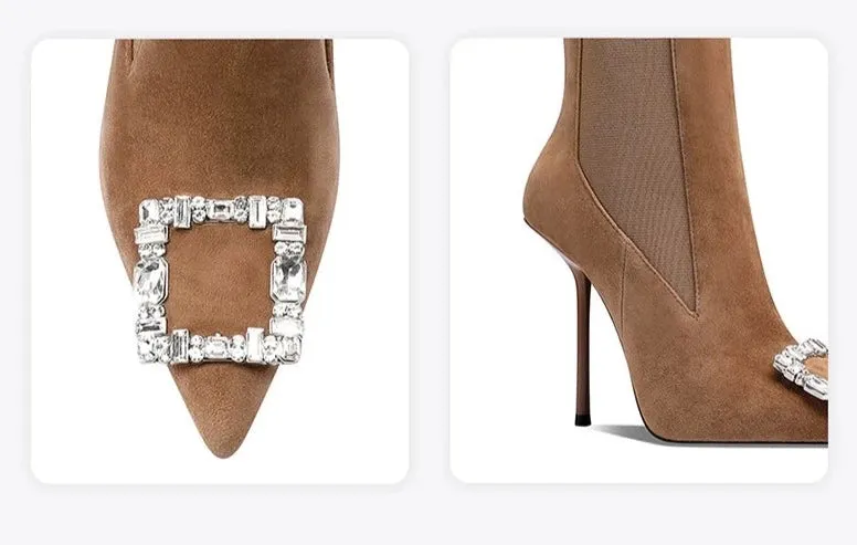 Fabfei's Fall/Winter rhinestone brown booties - Chama