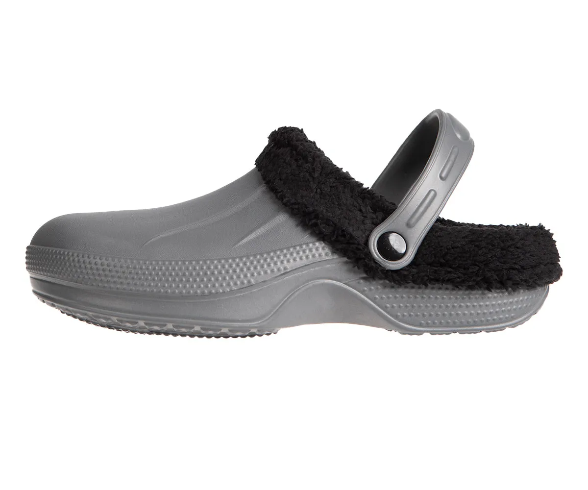 FOAMWALK Men's Comfy, Soft and Furry Solid Clogs with Sherpa Lining - Warm Light Fluffy Clogs for Men