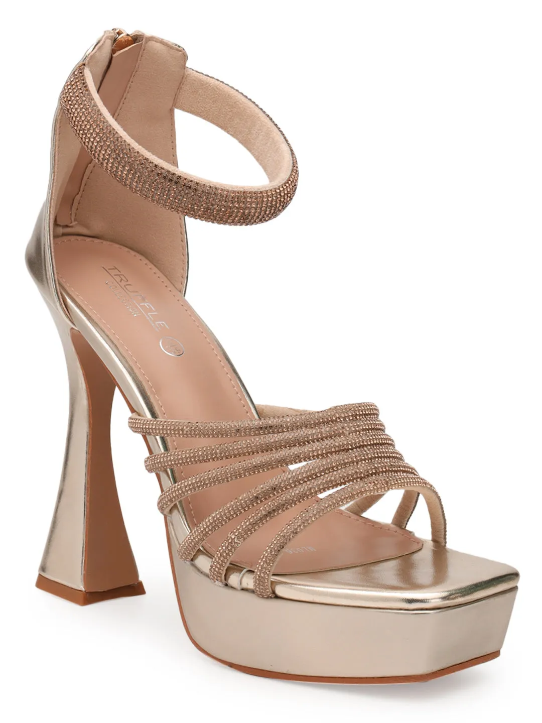 Gold Embellished Block High Heel Platform Sandals (TC-RS3606-GLD)