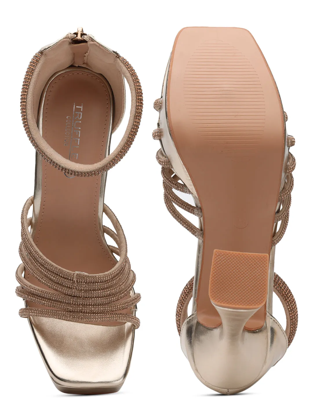 Gold Embellished Block High Heel Platform Sandals (TC-RS3606-GLD)
