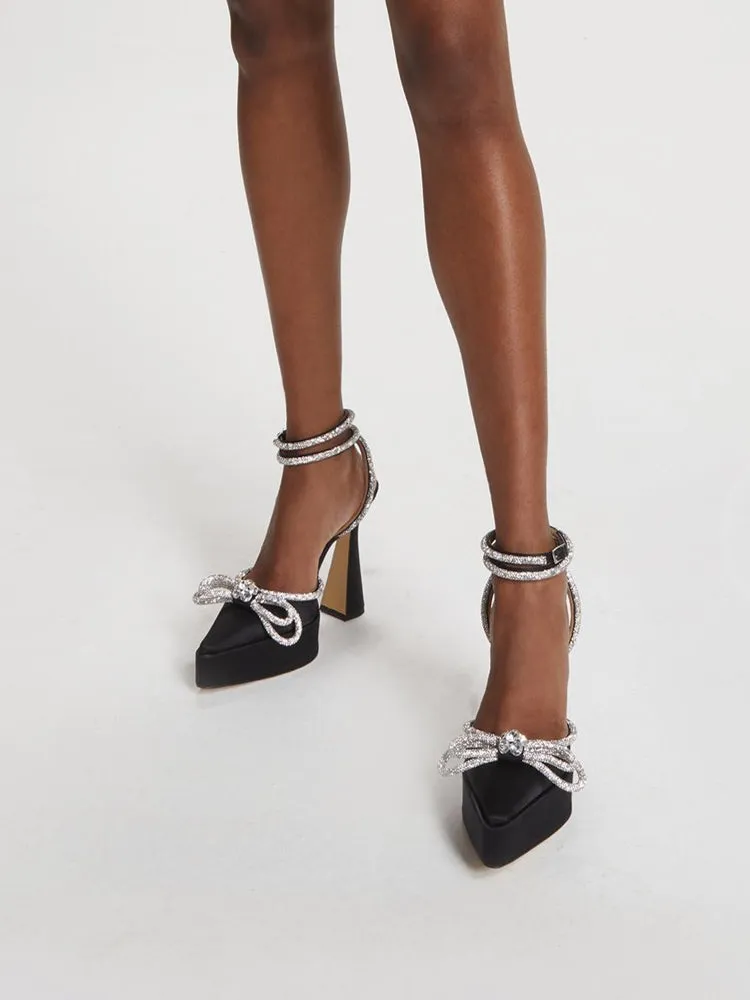 HERYI Diamante Bow Ankle Strap Platform Sandals
