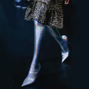 High Heel Glitter Pointed Toe Thigh High Boots