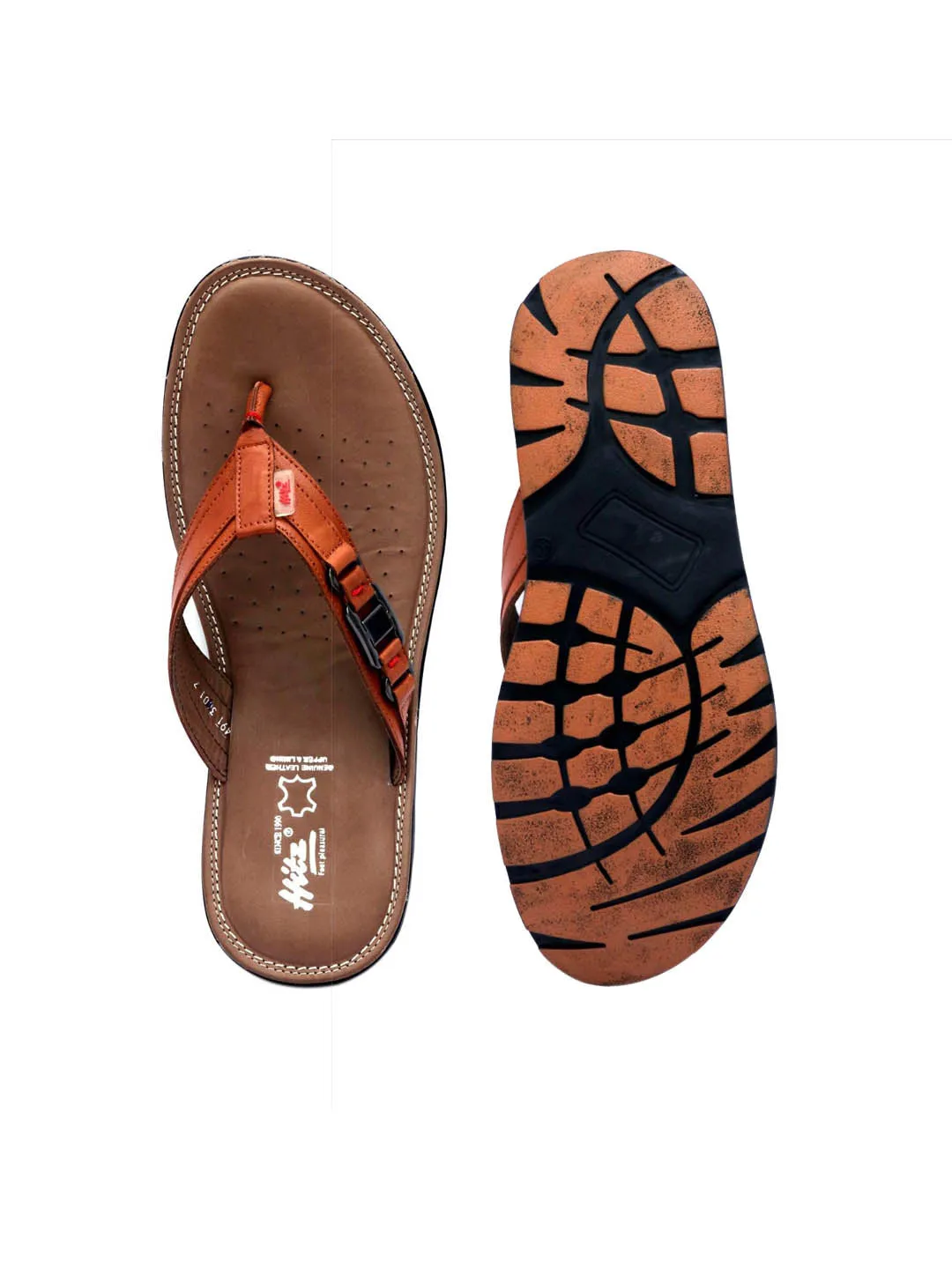 Hitz Men's Tan Leather Flat Casual Slippers