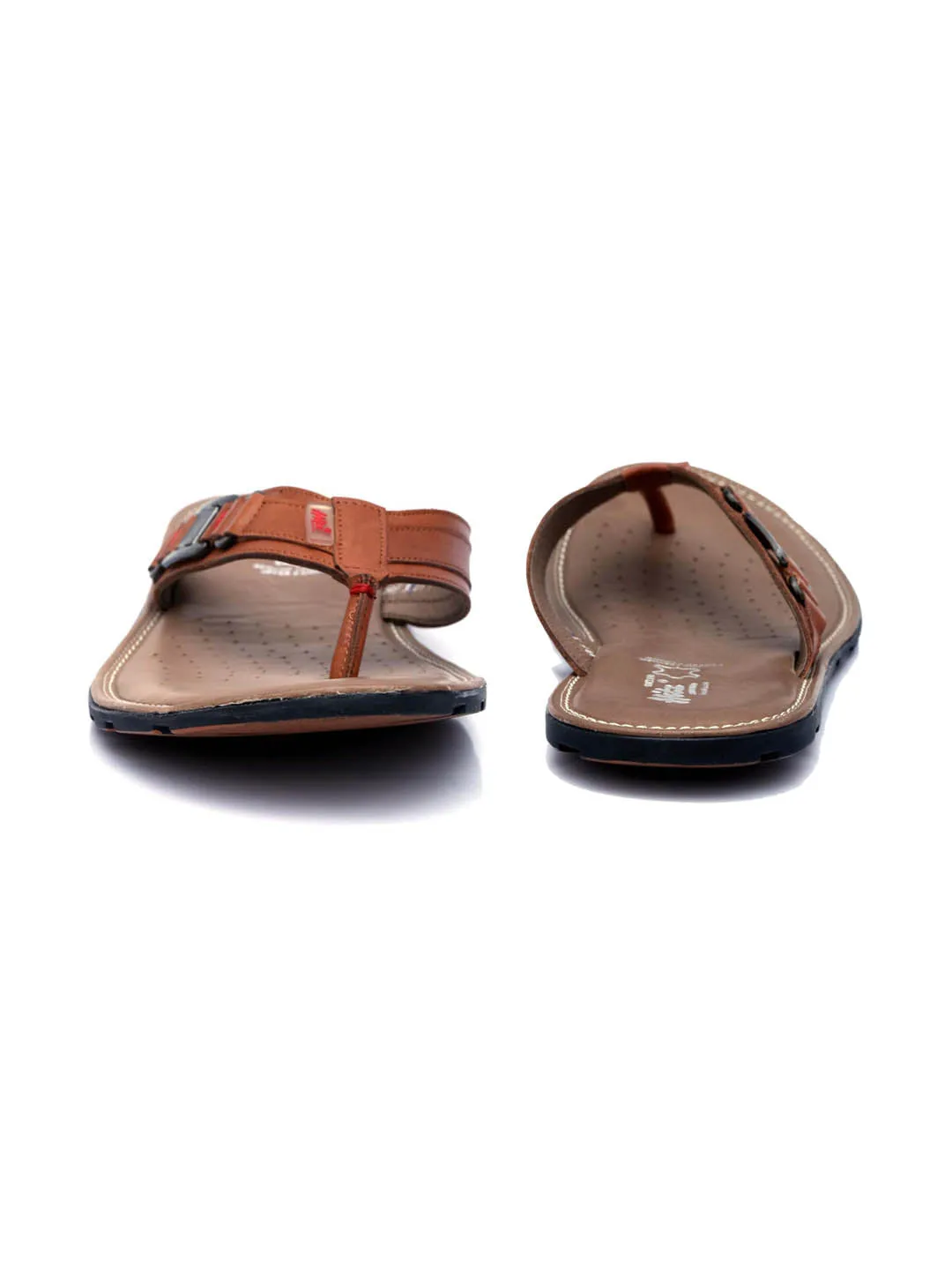 Hitz Men's Tan Leather Flat Casual Slippers