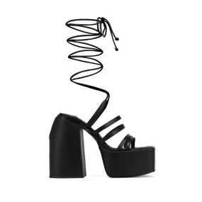 KIEMA Lace Up Block Heel Platform Sandals