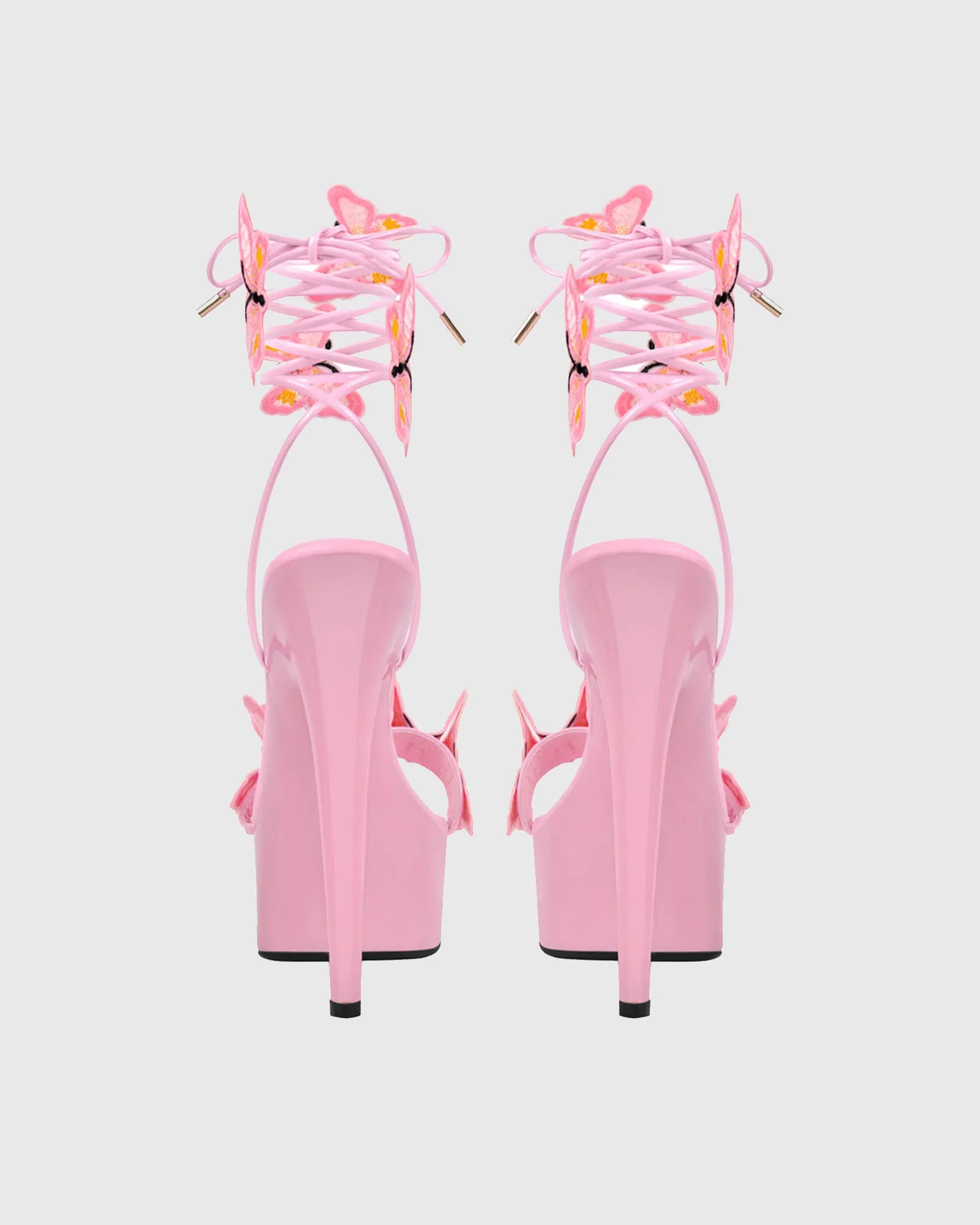 Lelia Bow Embroidery Lace Up Platform Sandals In Pink