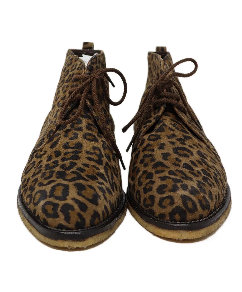 Leopard Print Suede Lace Up Booties sz 10
