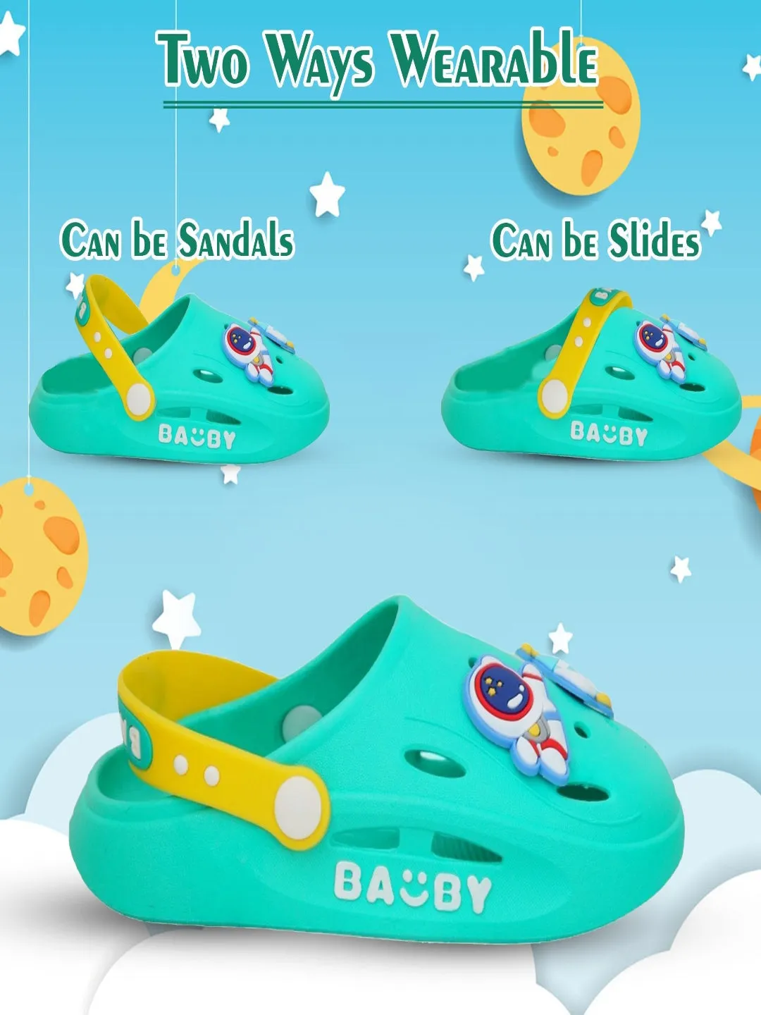 Little Astronaut Green Space Motif Clogs for Toddlers