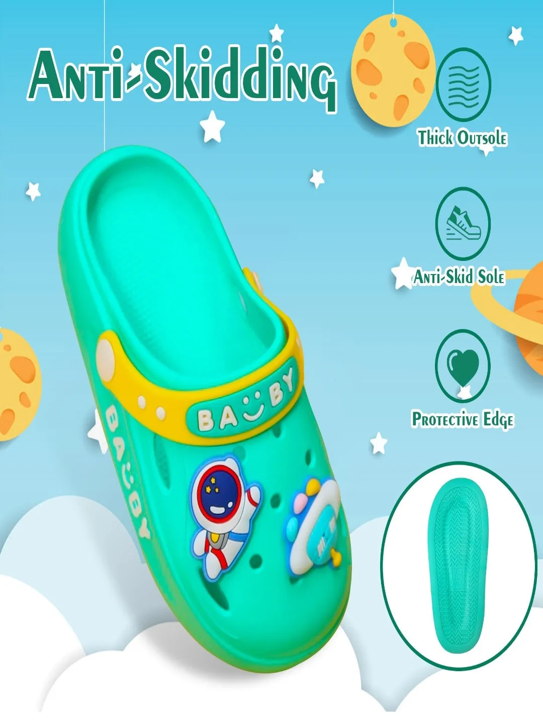 Little Astronaut Green Space Motif Clogs for Toddlers