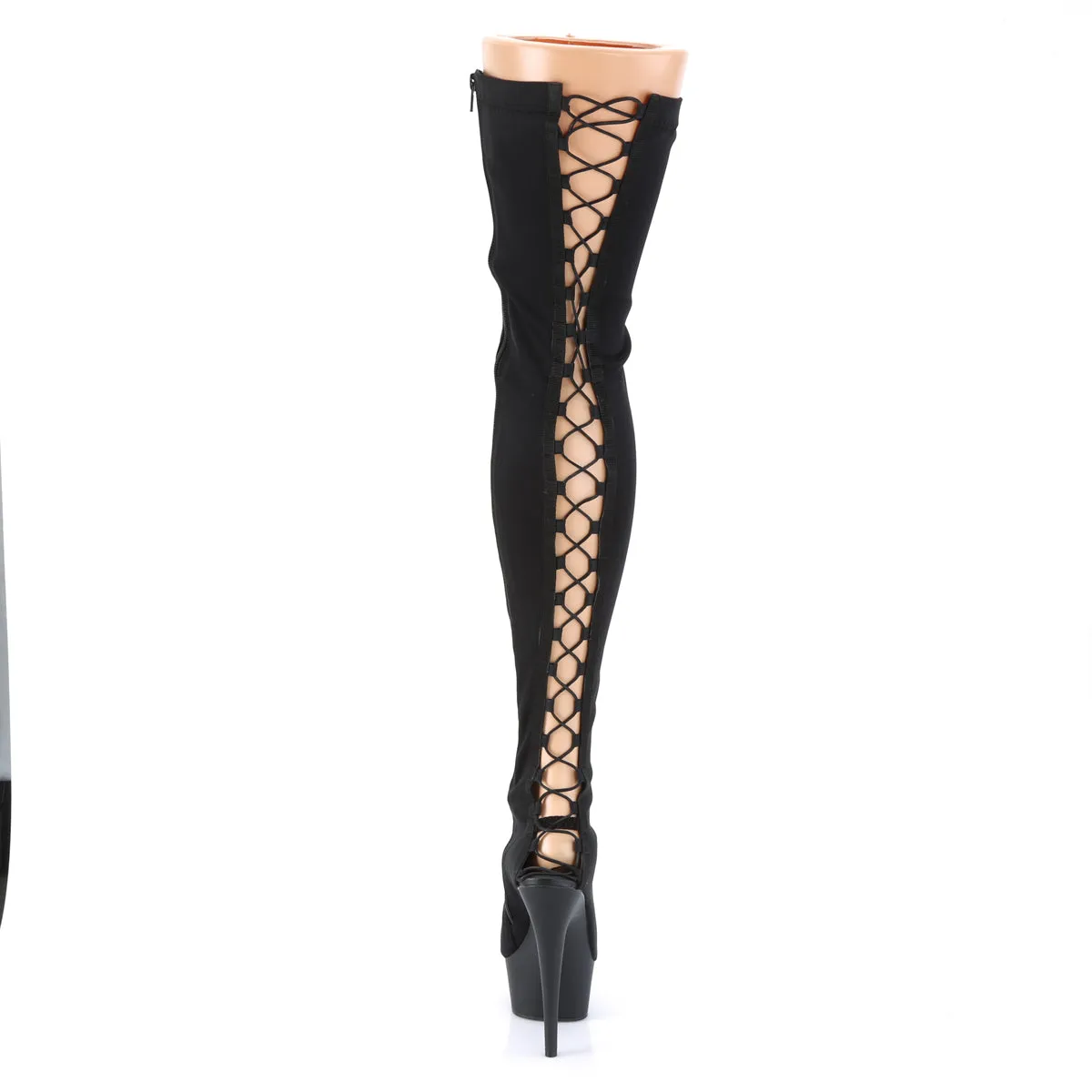 Lycra Thigh High Boot with Lace-Up Back 6-inch Heel DELIGHT-3003