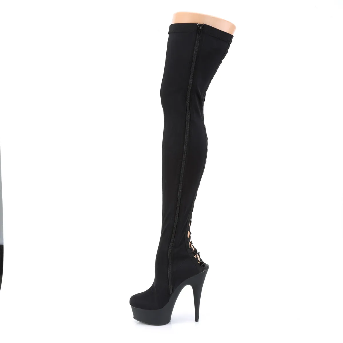 Lycra Thigh High Boot with Lace-Up Back 6-inch Heel DELIGHT-3003