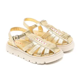 Marni Kids Logo Appliqué Caged Leather Sandals