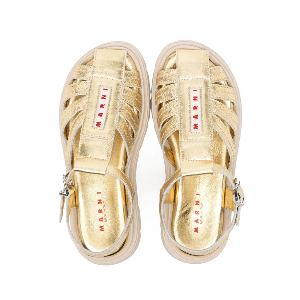 Marni Kids Logo Appliqué Caged Leather Sandals