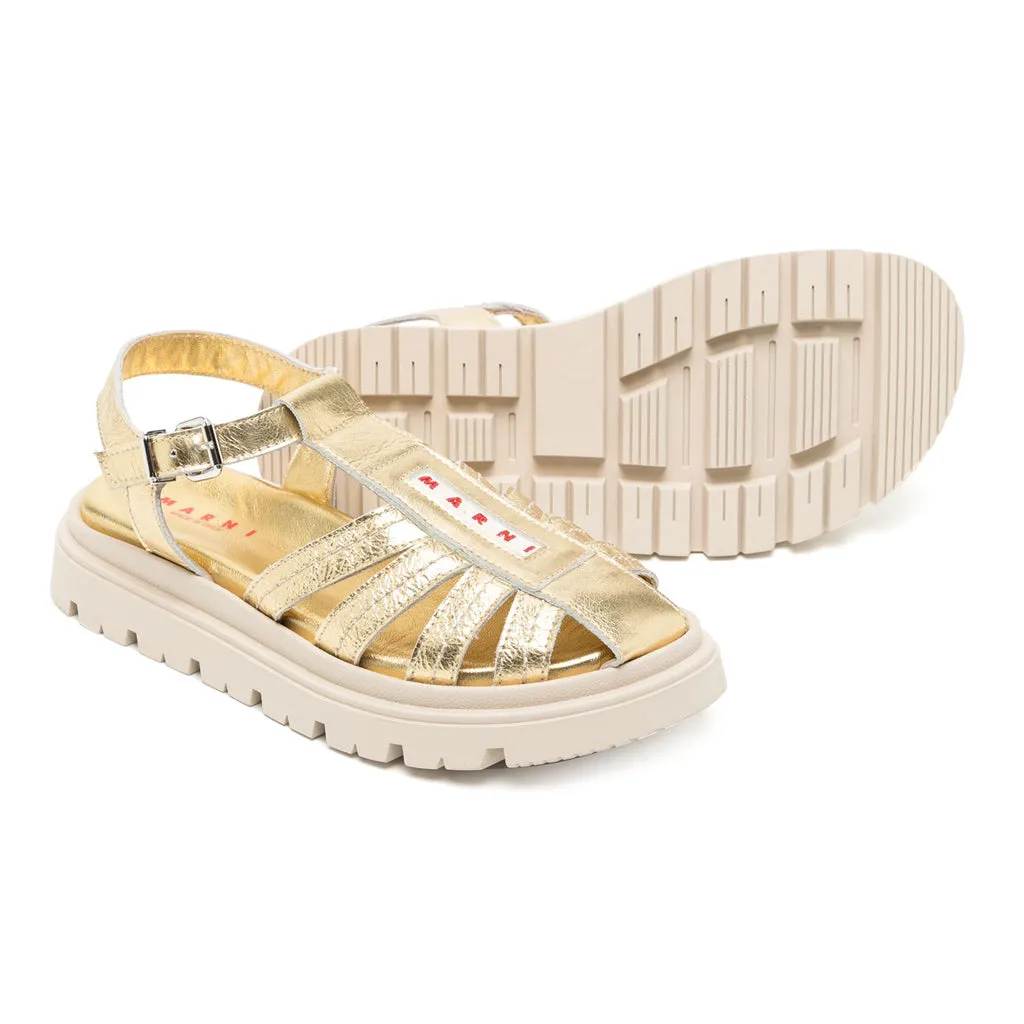 Marni Kids Logo Appliqué Caged Leather Sandals