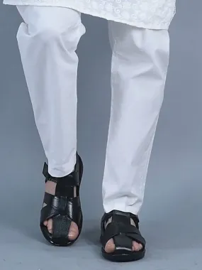 Men Black Genuine Leather Hook & Loop Closed Toe Fisherman Roman Sandals