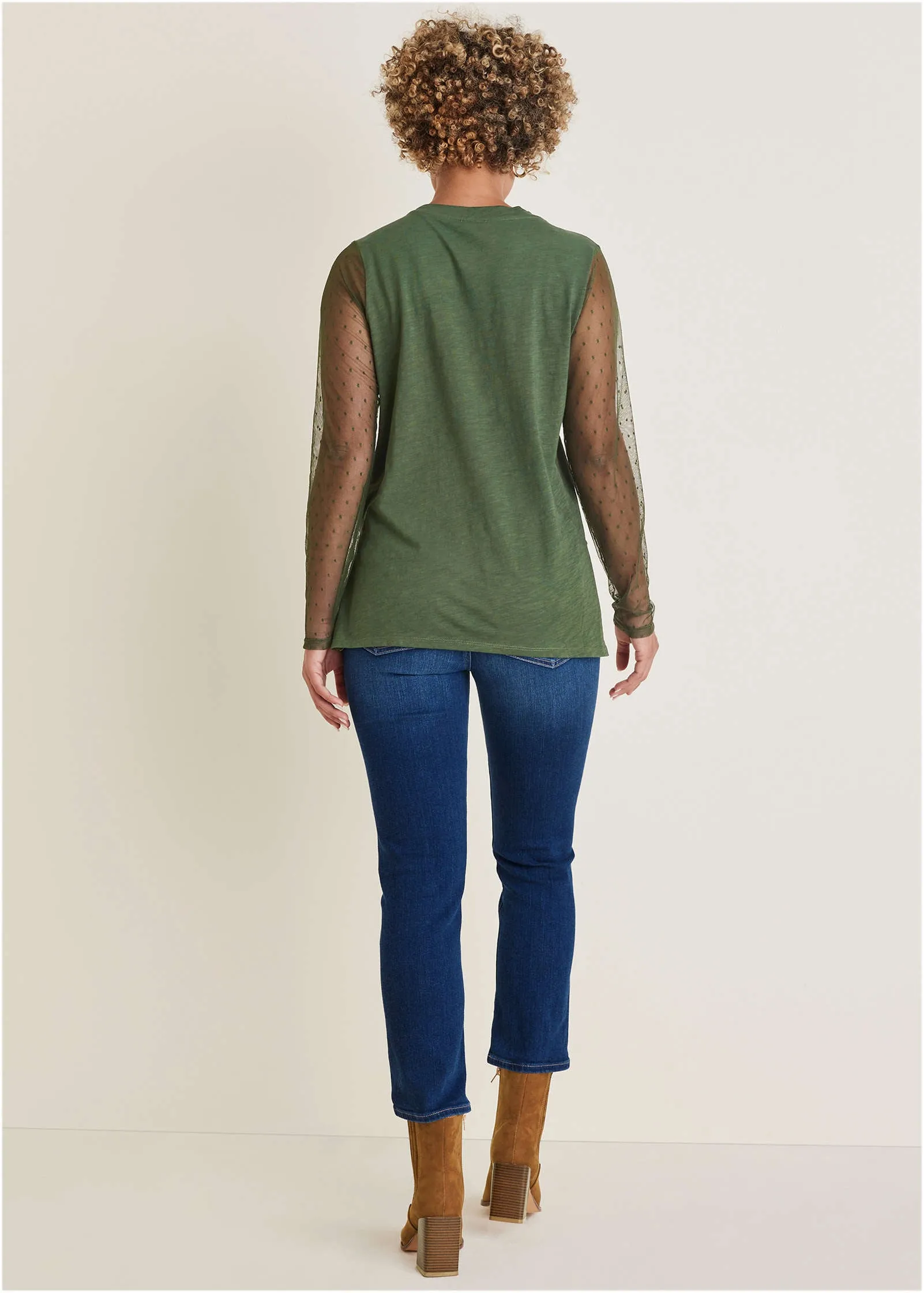 Mesh Sleeve Top - Bronze Green