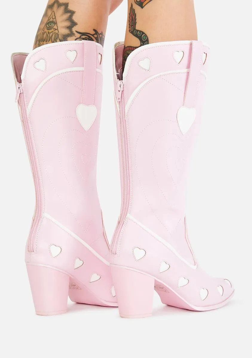 Pink Heart Space Cowgirl Boots